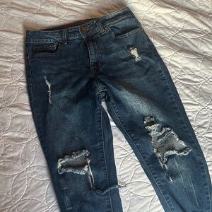 Distressed Dark Blue Women's Cropped Jeans